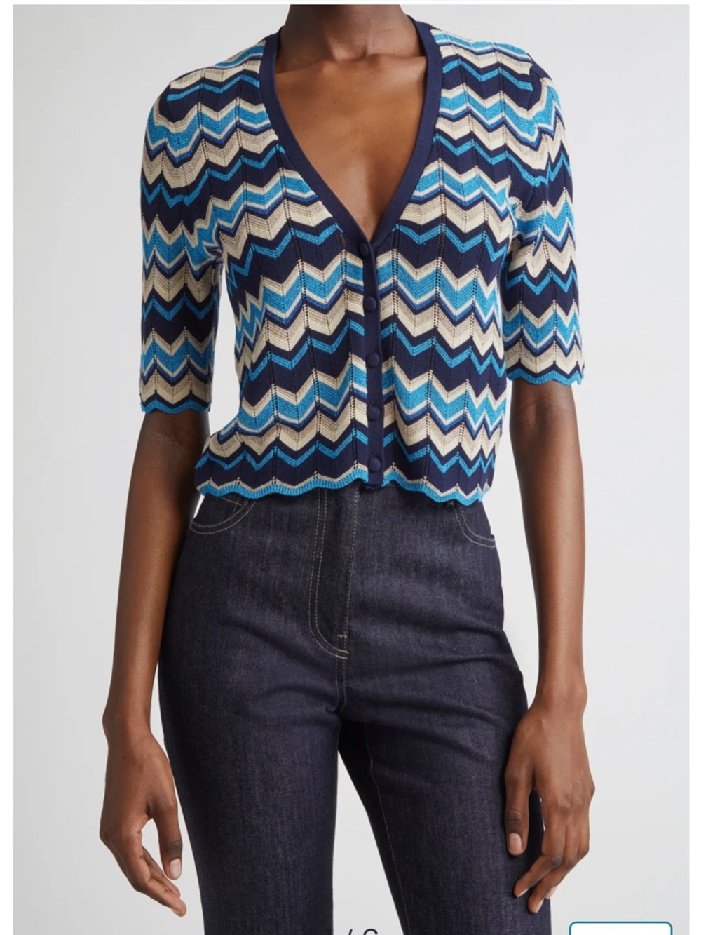 Ramy Brook Chevron Knit Cardigan in Navy, Bright Blue & Cream
